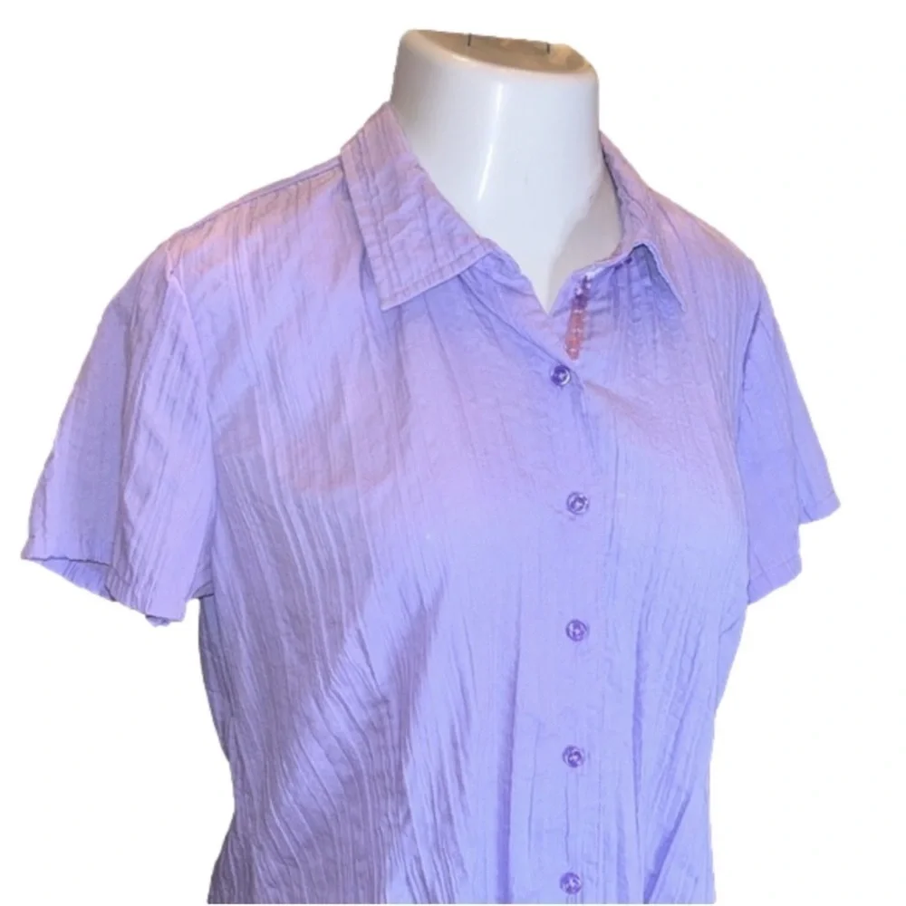 CHRISTOPHER & BANKS Lilac Short Sleeve
Crinkle Button Down Top Size XL - Picture 2 of 7
